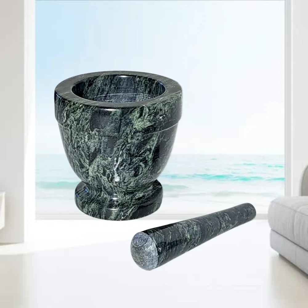 Black with Light Green Accdnts Marble Mortar and Pestle Set